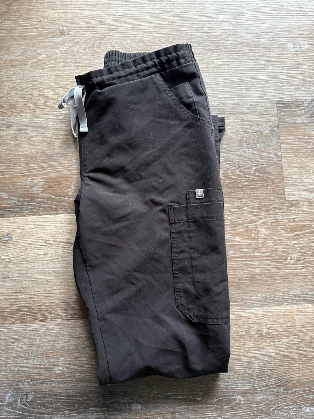 Figs Black Elastic Waist Cargo Scrub Pants